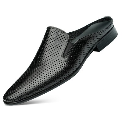 Santimon Men's Perforated Leather Mules Breathable Slip-on Backless Loafers