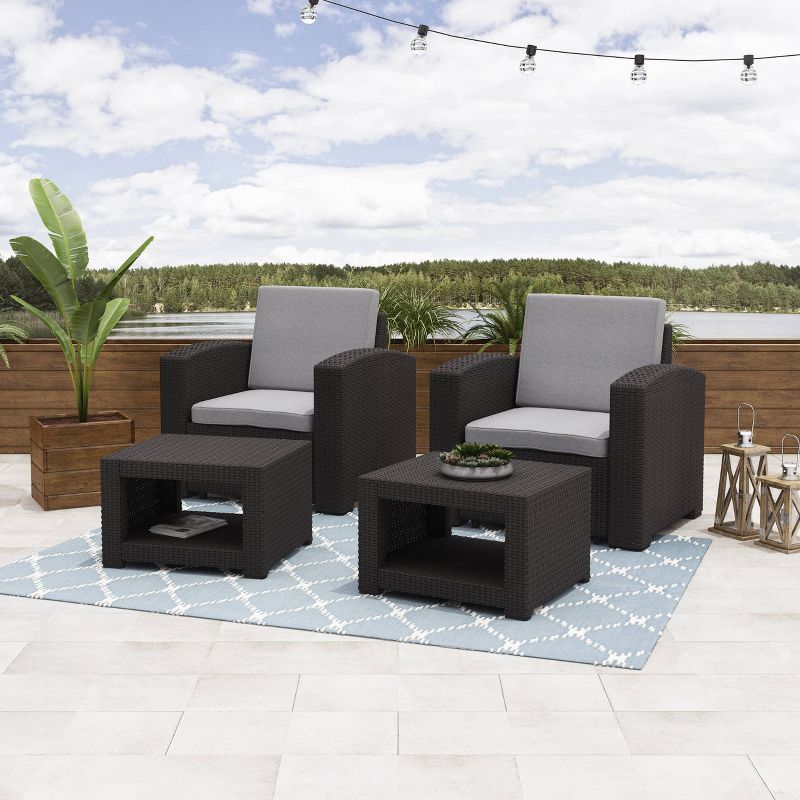 4pc All Weather Outdoor Chair &#38; Ottoman Set with Cushions - Black/Light Gray - CorLiving, 3 of 8