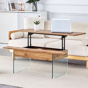 Sapphtopaz Modern Coffee Table with Flip-Top Storage Rustic Center Table with Sturdy Tempered Glass Legs Coffee Bar for Living Room, Bedroom - 1 of 4