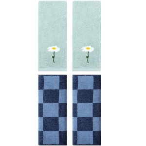 REGALWOVEN 4 Pcs Bathroom Pattern Soft Absorbent Cotton Hand Towels - 1 of 4