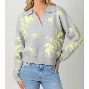 Women's Floral Pullover Sweater - mystree - 1 of 3