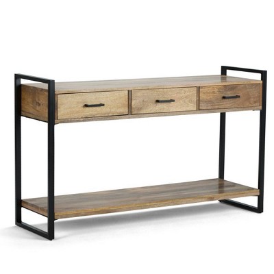 Solid Mango Wood Finish Console Table With Multi Level Shelf – English Elm