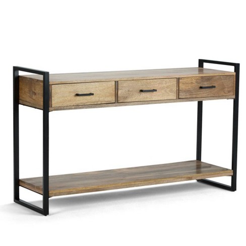 Natural wood console on sale table with drawers