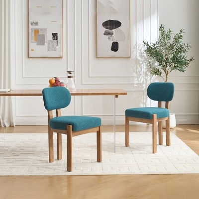 Set of 2 Wooden Armless Chairs,Modern Fabric Dining Chairs with Rubberwood Legs,Upholstered Kitchen Chairs for Small Spaces-Coolbibila