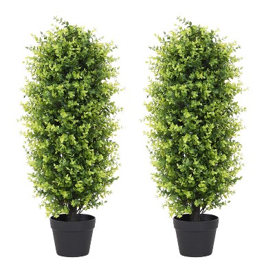 COWLOWN 3FT Artificial Boxwood Topiary Trees, Set of 2 - 36 Inch Faux Evergreen Shrubs for Outdoor Planters, Front Porch & Patio Decor