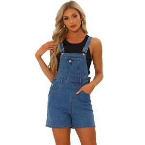 Allegra K Women's Summer Vintage Denim Shorts Overalls Adjustable Strap Bib Jeans Shortalls - 1 of 4