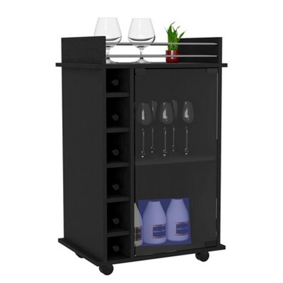 NicBex 2 Shelves Rolling Kitchen Island Cart with 6 Bottle Racks and 1 Cabinet,Kitchen Island on Wheels with Storage,Island Table for Kitchen