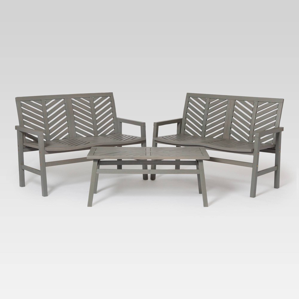 3pc Coro Chevron Outdoor Patio Loveseat Chat Set Gray Wash Saracina Home
