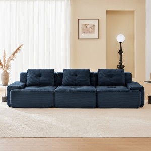 QingMoon 117" L-Shaped Sectional Sofa, Corduroy 3-Seater Couch with Pearl-like Piping and Tufted Design for Living Room and Apartment, No Assembly - 1 of 4