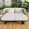 1pc Outdoor Daybed with Retractable Canopy, Rattan Wicker and Water-Repellent Cushions, Removable Pillows Included - Coolbibila - 3 of 4