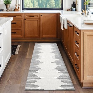 2'x6' Washable Area Rug, Modern Stripe, Low Pile Non-Slip Indoor, Minimalist Farmhouse Style, Non-Shedding Foldable Bedroom Mat, Black - 1 of 4