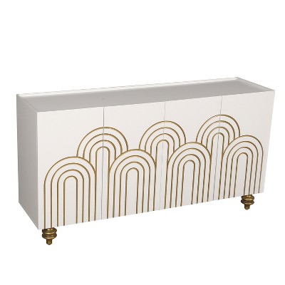 Vynxaria Modern Fluted Sideboard Buffet with 4 Doors, Adjustable Shelves - for Kitchen, Dining & Living Room