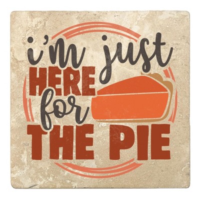 Christmas by Krebs Set of 4 Beige and Orange "i'm just HERE for THE PIE" Square Coasters 4"