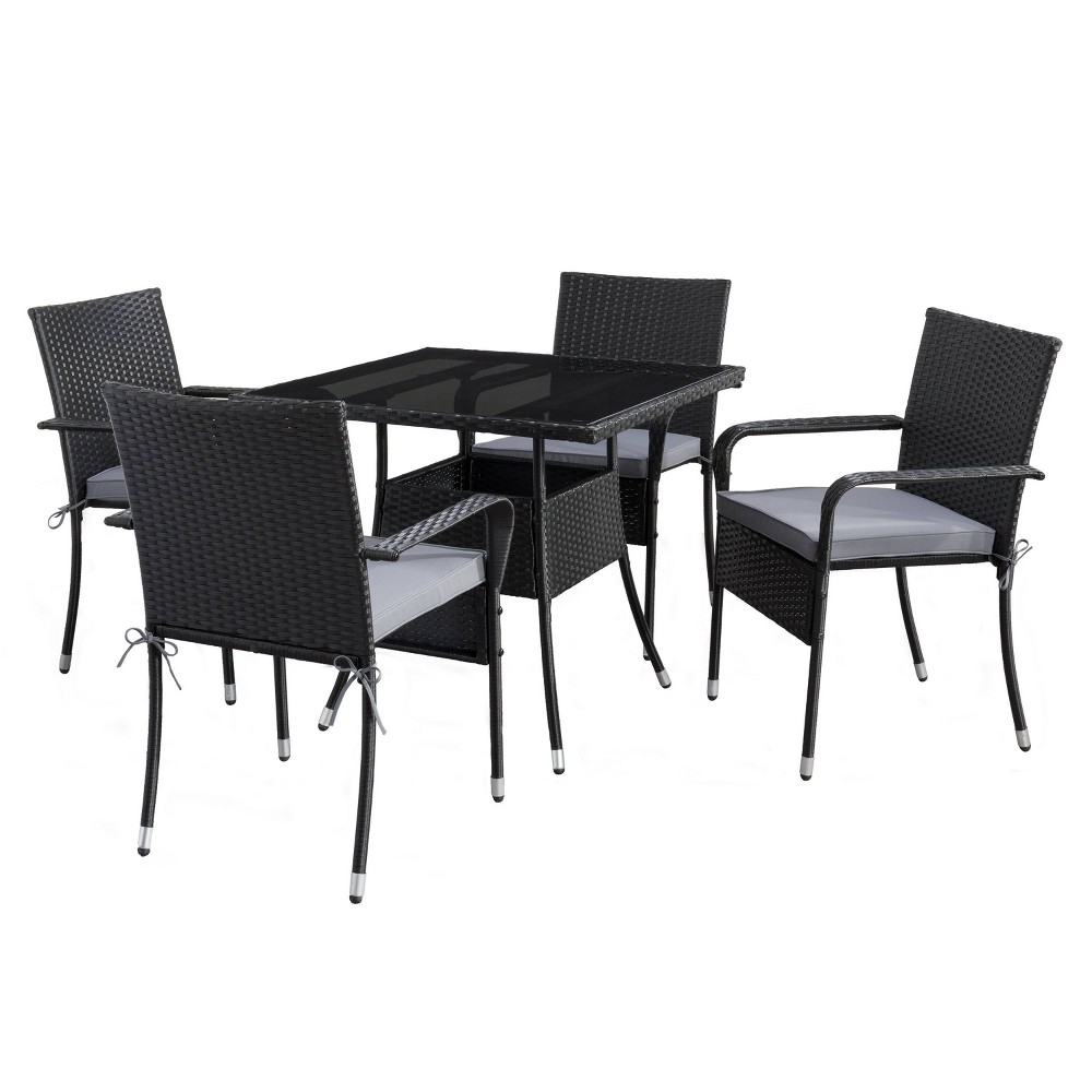 Photos - Garden Furniture CorLiving Parksville 5pc Square Patio Dining Set with Stackable Chairs & Cushions  