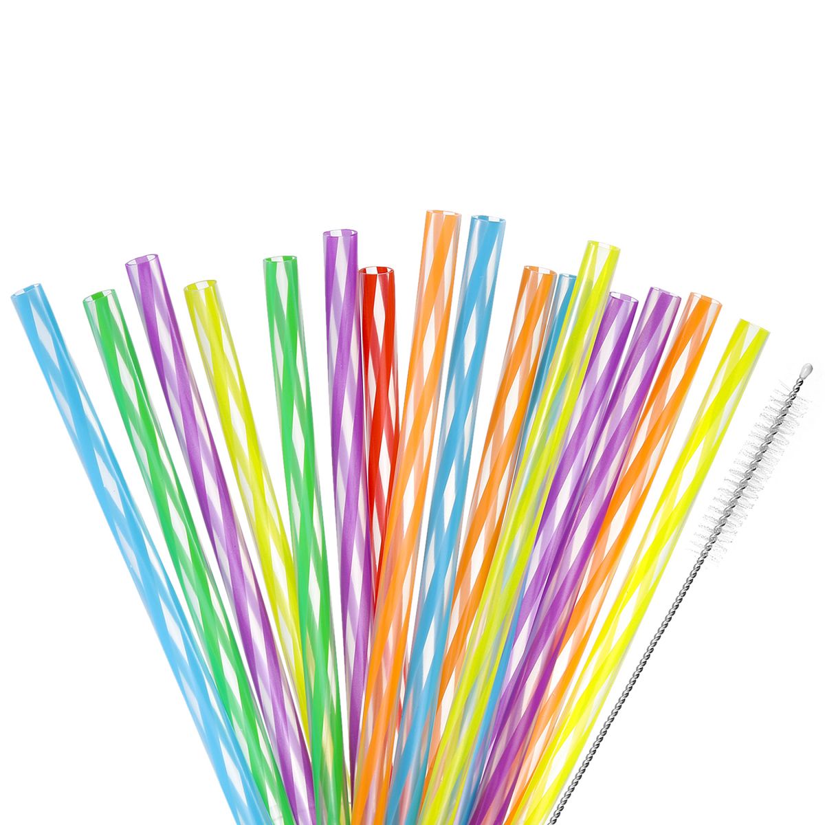 Unique Bargains Reusable Colorful Printing Glass Straws with One Cleaning Brush 48 Pcs