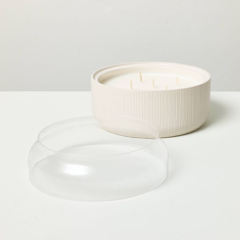 5-Wick Micro-Fluted Ceramic Citronella Jar Candle with Glass Windguard Cream 26oz - Hearth &#38; Hand&#8482; with Magnolia, 4 of 6
