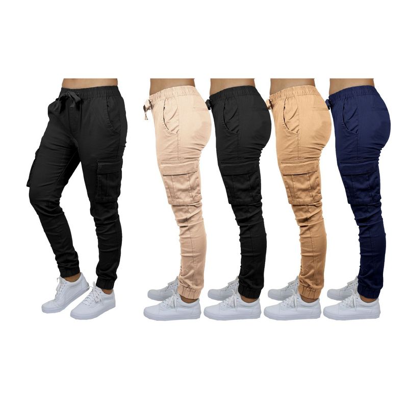 Galaxy By Harvic Women's  Loose Fit Cotton Stretch Twill Cargo Joggers- 2 Pack, 1 of 2