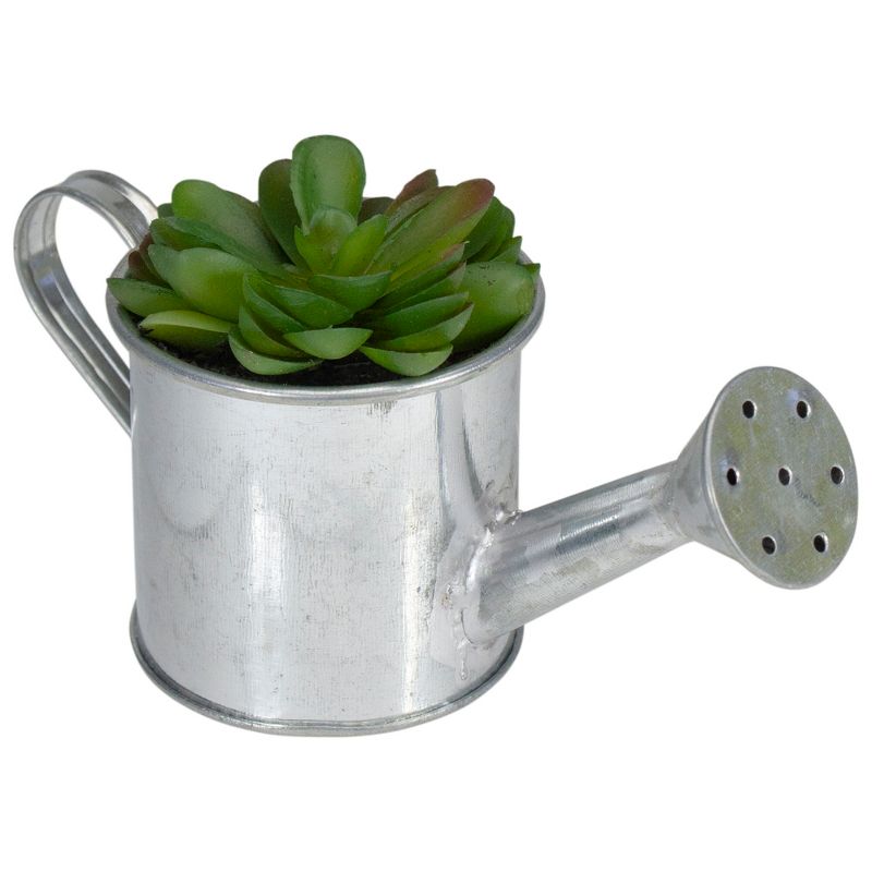 Northlight 4" Echeveria Succulent in Watering Can Artificial Potted Plant - Green/Silver, 1 of 5