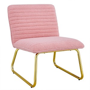 Modern Sofa Chair, Single Plush Fabric Sofa Chair With Metal Legs, Minimalist Comfortable Single Chairs For Living Room, Pink - 1 of 4