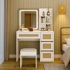 COZONY Rattan Makeup Vanity Desk with Mirror & Adjustable LED Light, Large Storage Vanity with 4 Drawers and 2-Tier Open Shelves for Bedroom, White - 3 of 4
