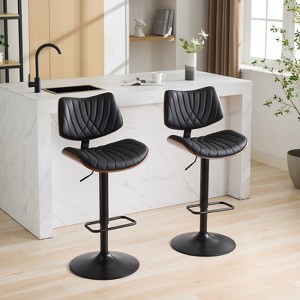 GDFStudio Agnes Faux Leather Upholstered Bentwood Swivel Adjustable Height Bar Stool - 1 of 4
