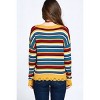 Slickblue Striped Knit Sweater for Women, V-Neck, Ruffled Hem Detail, Casual & Trendy, Grey/Mustard, S-M/M-L - 2 of 4