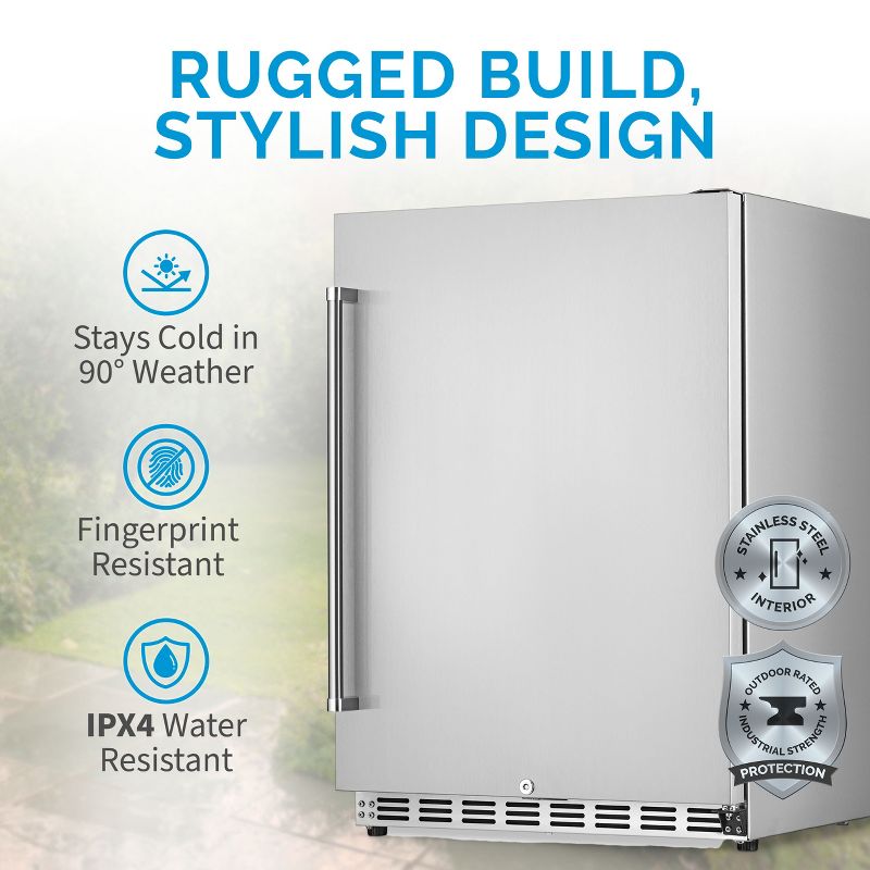 Newair 24" 5.3 Cu. Ft. Commercial Stainless Steel Built-in Beverage Refrigerator, Steel Interior, Weatherproof and Outdoor Rated, ENERGY STAR, 2 of 17
