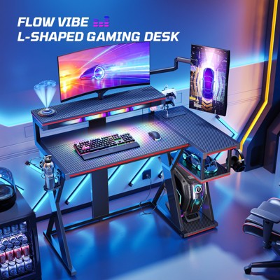 Bestier L Shape Gaming Desk, 41.6inch Large Grid Pickup Light Gaming Desk