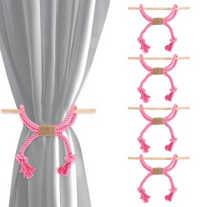 Unique Bargains Cotton Hand-Woven Decorative Tassel Curtain Tiebacks with Wood Club - 1 of 4