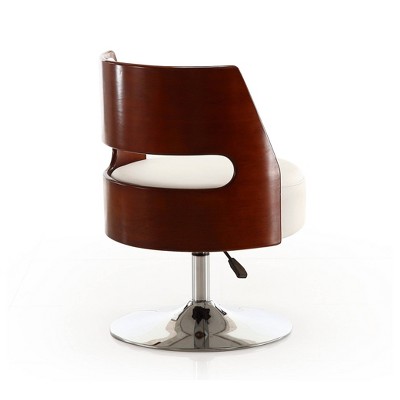 Salon Chic White Faux Leather Swivel Accent Chair with Metal Base