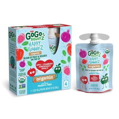 GoGo SqueeZ Happy TummieZ Organic Apple Strawberry Pomegranate Spinach - 12.7oz/4ct