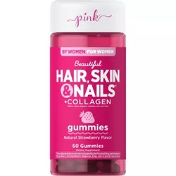 Pink Vitamins Dazzling Hair Skin Nails + Collagen Gummies - Strawberry - 60ct