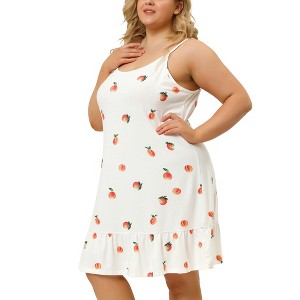 Women's Plus Size Adjustable Spaghetti Straps Ruffle Hem Nightgown - Agnes Orinda - 1 of 4