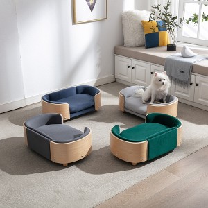 SEVOBAL Pet Beds Modern Elevated Dog Bed with Solid Wood Legs and Bent Wood Back for Living Room or Bedroom, Gray, 27.4"*17.4"*8.8" - 1 of 4