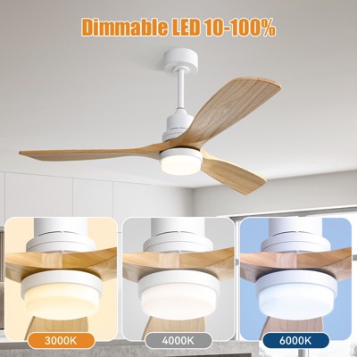 52 inch Solid Wood Ceiling Fan with Lights and Remote Low Profile Outdoor Indoor Modern 3 Blade Fan for Living Room Bedroom Farmhouse Patio