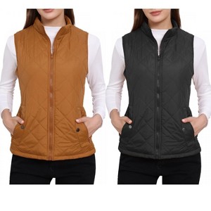 INSPIRE CHIC Women's Stand Collar Lightweight Gilet Quilted Zip Vest 2 Packs - 1 of 4