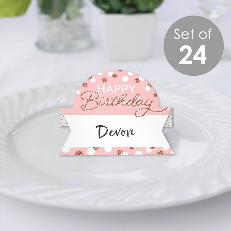 Big Dot of Happiness Pink Rose Gold Birthday - Happy Birthday Party Tent Buffet Card - Table Setting Name Place Cards - Set of 24, 2 of 9
