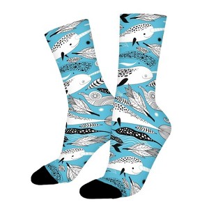 Floral Pattern With Whales Women Printed Crew Socks Funny Funky Socks Soft Polyester Novelty Gifts for Artists Men - 1 of 1