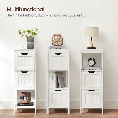 White MDF Bathroom Floor Cabinet with 2 Drawers and Open Shelf
