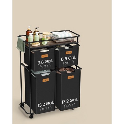 VASAGLE Black and Brown Rolling Laundry Sorter with Wheels