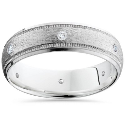 Pompeii3 Mens 14K White Gold Diamond Wedding Brushed Band Ring
