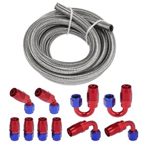 Unique Bargains Car Stainless Steel Braided Fuel Line Kit with AN6 Swivel End Fitting for CPE Oil Gas Hose 10ft 3/8" 1Set - 1 of 4
