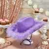 Zodaca Womens Cowboy Hat - Cute, Fluffy, Sparkly Cowgirl Hat with Feathers for Halloween, Birthday, Bachelorette Party (Purple) - 3 of 4