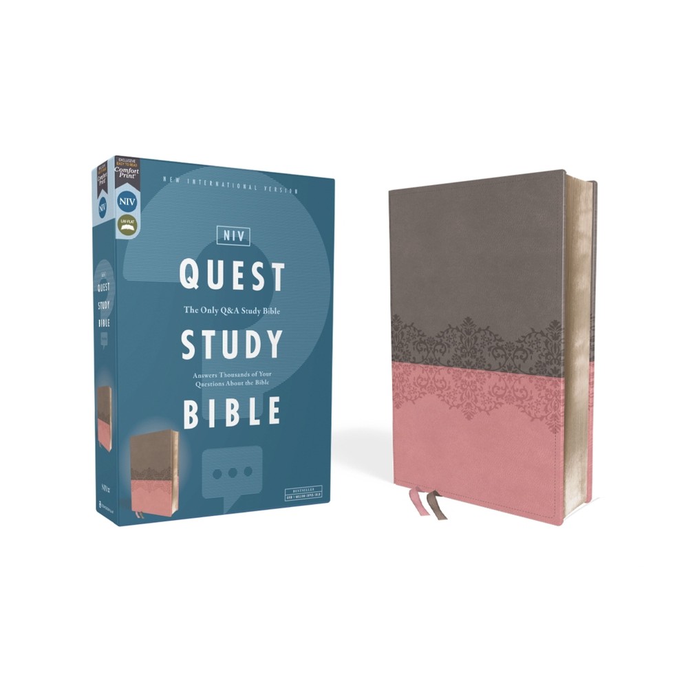 Niv, Quest Study Bible, Leathersoft, Gray/Pink, Comfort Print - by Christianity Today Intl (Leather Bound)