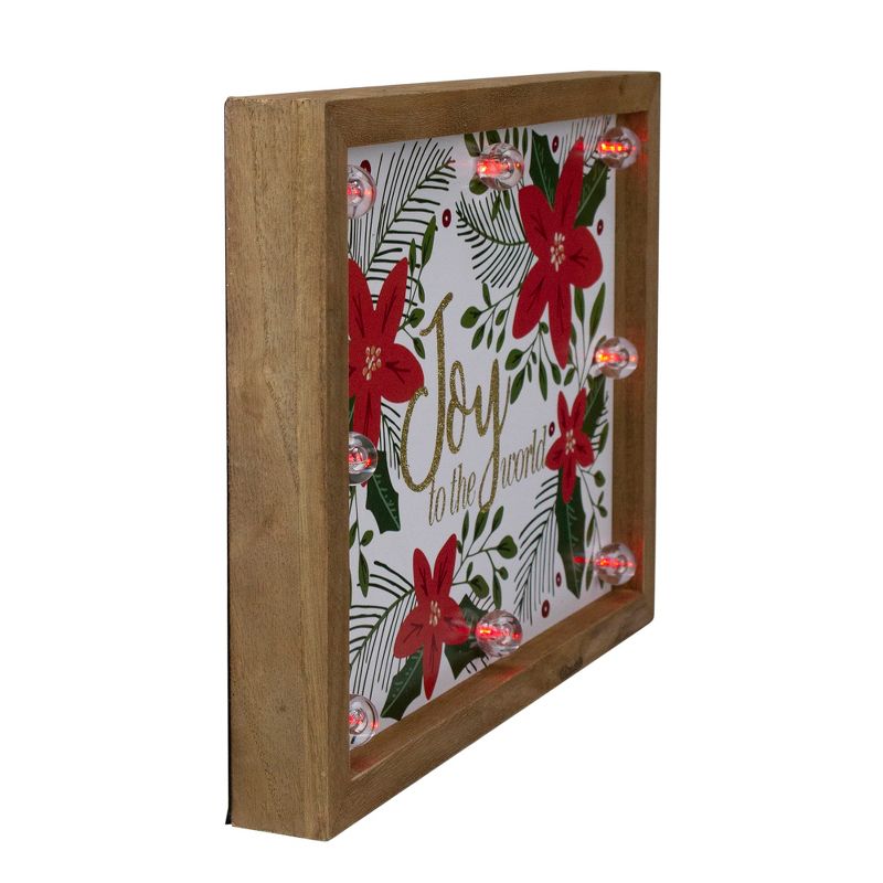 Northlight 11.8" Lighted Brown Wooden Frame Poinsettia "Joy to the World" in Glitter Christmas Plaque, 2 of 4