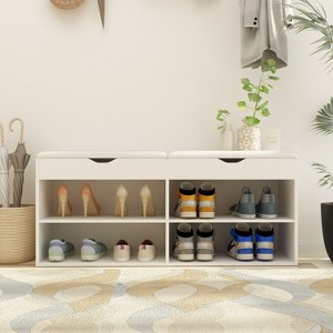 Famapy Wooden Shoe Cabinet with Cushions Open Shelves White - 1 of 4