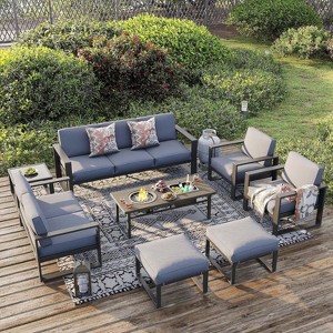 Heynemo Aluminum Patio Furniture Set with Fire Pit Table, 8 Pieces Outdoor Seating Set Sectional Couch Sofa with Ottomans and Coffee Table - 1 of 4