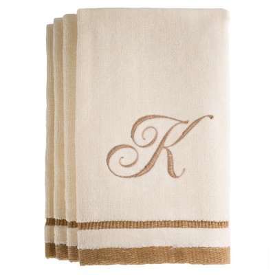 Creative Scents Ivory Fingertip Monogrammed Towels Brown Embroidered