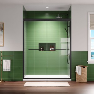 60x75 "Minimalist Double Door Design Shower Door, Matte Black Thick Border Design, Aluminum Alloy Square Groove - 1 of 4