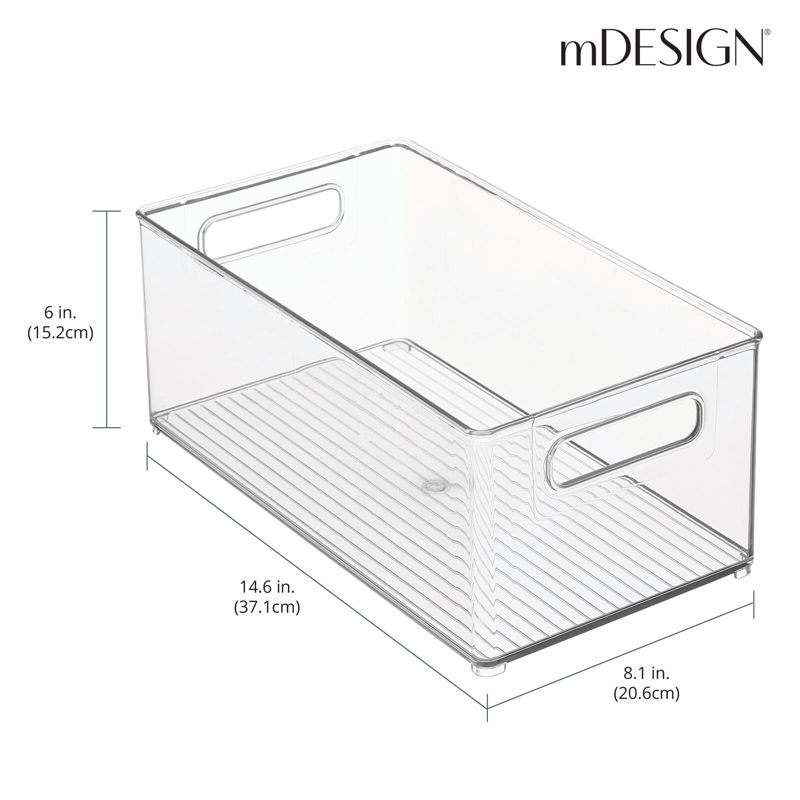 mDesign Large Deep Plastic Kitchen Storage Organizer Bin, Handles, 4 Pack, Clear, 4 of 10